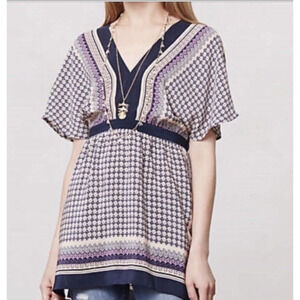 Anthropologie Meadow Rue‎ Kimono Blouse SZ Small 100% Silk Side Zipper Floral